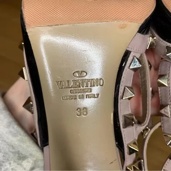 Valentino Black and Tan Studded Heels - Picture 7 of 8